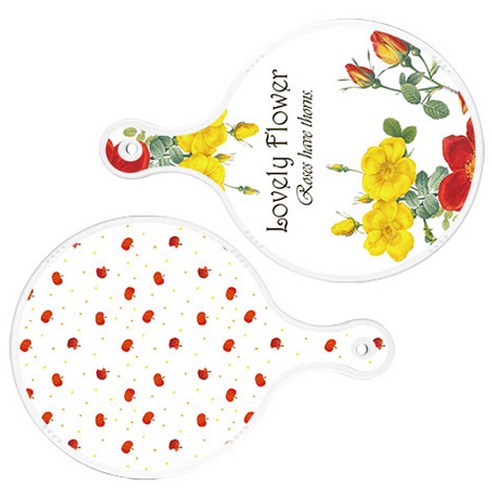 로엠디자인 서빙 도마 2p Lovely Flower 원형 보드 세트, Lovely Flower 원형, 다홍 사과 패턴 원형, 1세트