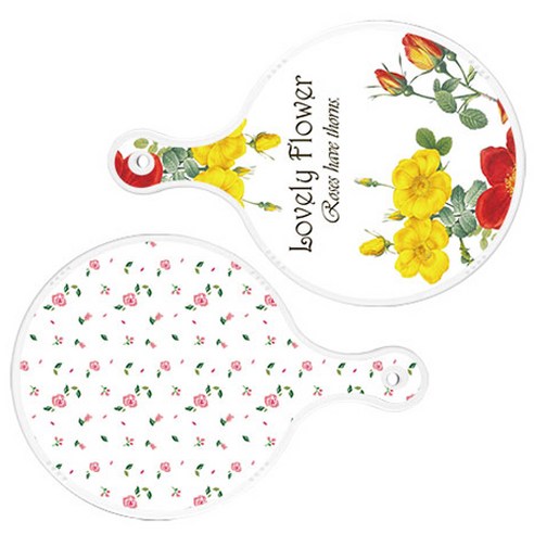 로엠디자인 서빙 도마 2p Lovely Flower 원형 보드 세트, Lovely Flower 원형, 적자색 장미 화이트 원형, 1세트