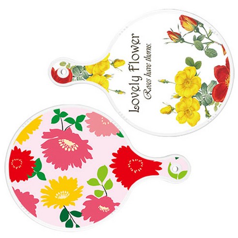 로엠디자인 서빙 도마 2p Lovely Flower 원형 보드 세트, Lovely Flower 원형, 국화 핑크 분홍 원형, 1세트