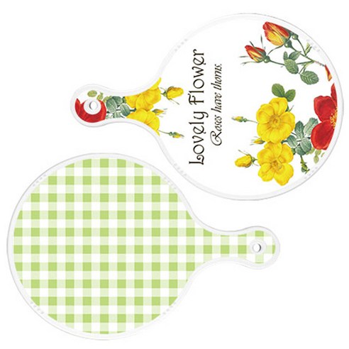 로엠디자인 서빙 도마 2p Lovely Flower 원형 보드 세트, Lovely Flower 원형, 체크 파스텔 그린 원형, 1세트
