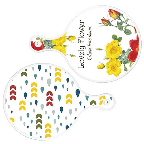 로엠디자인 서빙 도마 2p Lovely Flower 원형 보드 세트, Lovely Flower 원형, 빗물과 새싹 패턴 원형, 1세트