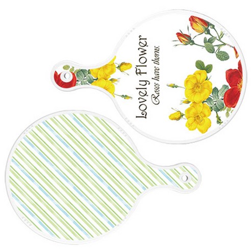 로엠디자인 서빙 도마 2p Lovely Flower 원형 보드 세트, Lovely Flower 원형, 청백색 사선 원형, 1세트