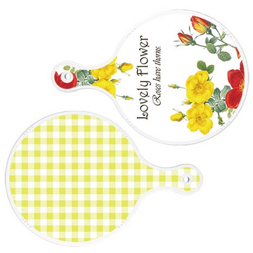 로엠디자인 서빙 도마 2p Lovely Flower 원형 보드 세트, Lovely Flower 원형, 체크 파스텔 연두 원형, 1세트