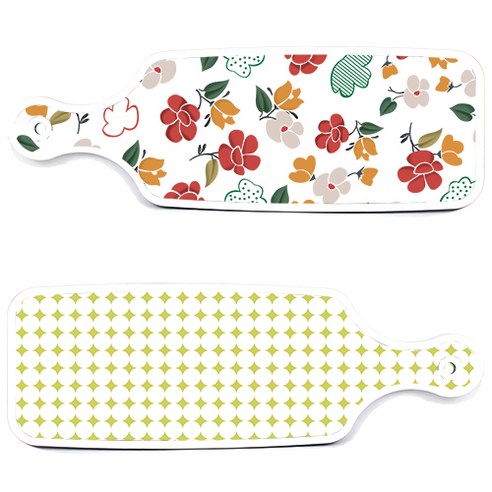 로엠디자인 서빙 도마 보드 2p 원형패턴파스텔연두 세트, 원형패턴파스텔연두, floral 목련 패턴, 1세트