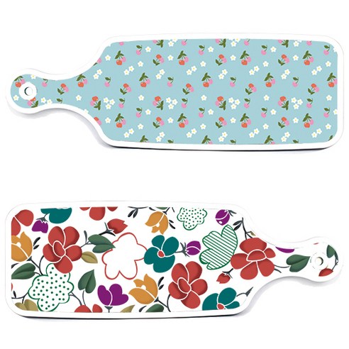 로엠디자인 floral 목련 혼합보드 서빙 도마 2p 세트, floral 목련 혼합보드, 천청색체리보드, 1세트