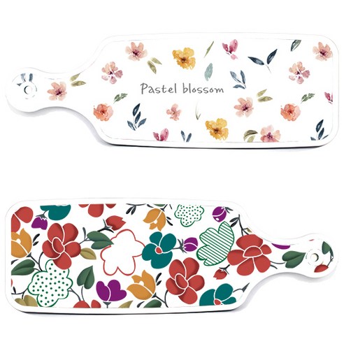 로엠디자인 floral 목련 혼합보드 서빙 도마 2p 세트, floral 목련 혼합보드, 파스텔플라워패턴보드, 1세트
