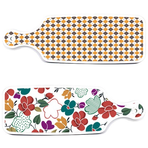 로엠디자인 floral 목련 혼합보드 서빙 도마 2p 세트, floral 목련 혼합보드, 잉글랜드행황색체크보드, 1세트