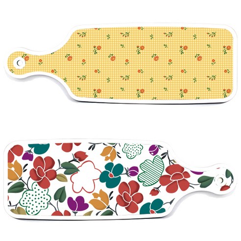 로엠디자인 floral 목련 혼합보드 서빙 도마 2p 세트, floral 목련 혼합보드, 치자색플라워체크보드, 1세트
