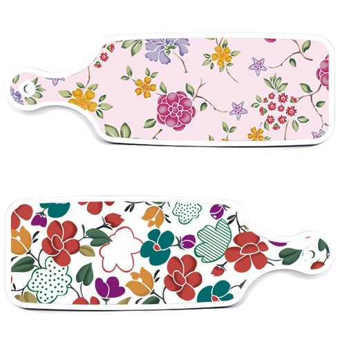 로엠디자인 floral 목련 혼합보드 서빙 도마 2p 세트, floral 목련 혼합보드, 로맨틱레드floral연분홍색보드, 1세트