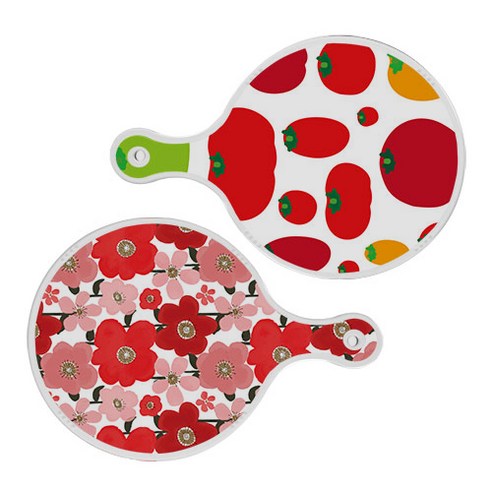 로엠디자인 서빙 원형 도마 보드 2p 토마토형상 세트, 토마토형상, 붉은빛동백, 1세트