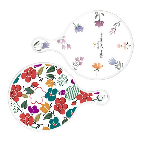로엠디자인 서빙 원형 도마 보드 2p 파스텔패턴플라워 세트, 파스텔패턴플라워, floral 목련 혼합, 1세트