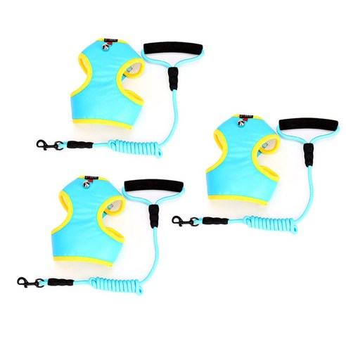 펫나인 반려동물 컬러풀 인조가죽 매쉬 가슴스트랩SET M, 블루, 3개입