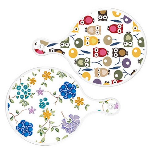 로엠디자인 서빙 원형 도마 보드 2p 부엉이 세트, 부엉이, 로맨틱블루floral화이트, 1세트