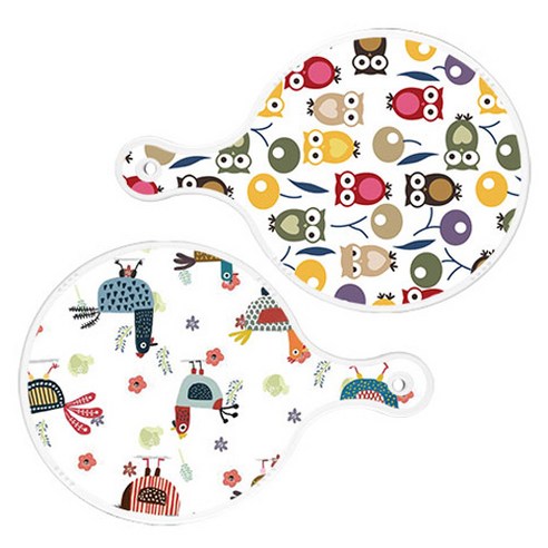로엠디자인 서빙 원형 도마 보드 2p 부엉이 세트, 부엉이, 닭패턴, 1세트
