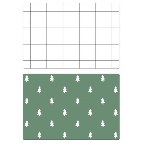 서머스트 실리콘 테이블매트 심플체크 + 포레스트, 화이트, 카키그린, 425 x 295 mm