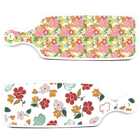 로엠디자인 서빙 도마 보드 2p floral 목련 패턴보드 세트, floral 목련 패턴보드, 분홍장미넝쿨보드, 1세트
