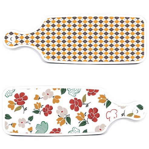 로엠디자인 서빙 도마 보드 2p floral 목련 패턴보드 세트, floral 목련 패턴보드, 잉글랜드행황색체크보드, 1세트