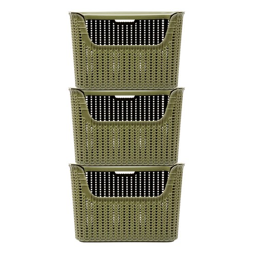 오하임 라탄 컬러 바구니 25L x 3p, 올리브그린, 1개