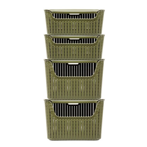 오하임 라탄 컬러 바구니 15.8L x 2p + 25L x 2p, 올리브그린, 1세트