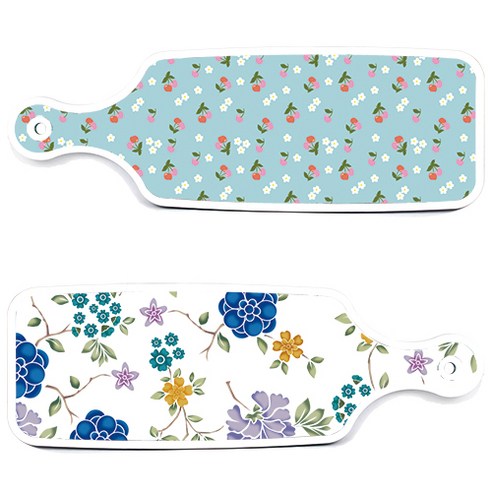 로엠디자인 서빙 도마 보드 2p 로맨틱 블루 floral 화이트 세트, 로맨틱 블루 floral 화이트, 천청색 체리, 1세트
