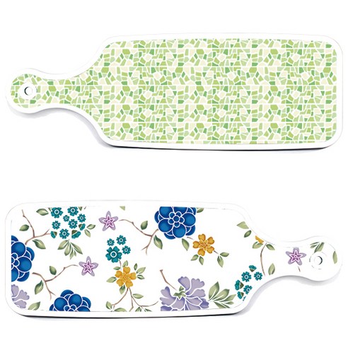 로엠디자인 서빙 도마 보드 2p 로맨틱 블루 floral 화이트 세트, 로맨틱 블루 floral 화이트, 그린 타일, 1세트
