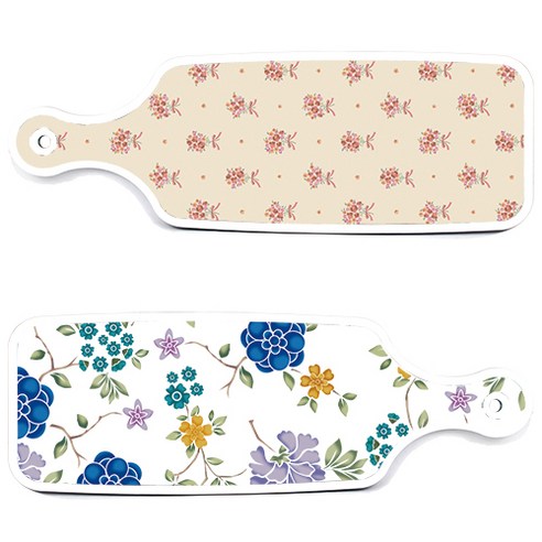 로엠디자인 서빙 도마 보드 2p 로맨틱 블루 floral 화이트 세트, 로맨틱 블루 floral 화이트, 담황색 꽃다발, 1세트