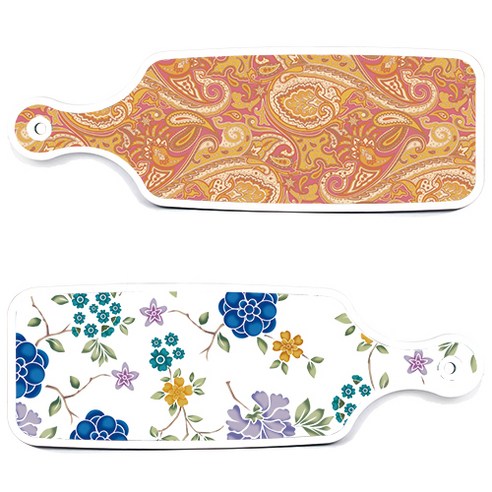 로엠디자인 서빙 도마 보드 2p 로맨틱 블루 floral 화이트 세트, 로맨틱 블루 floral 화이트, 적황색 라인 아트, 1세트