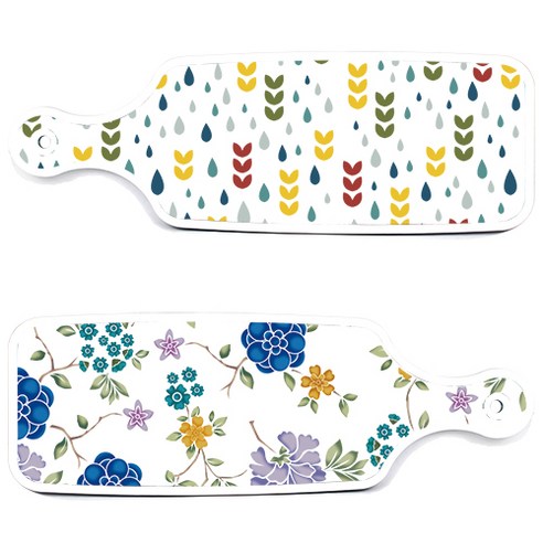 로엠디자인 서빙 도마 보드 2p 로맨틱 블루 floral 화이트 세트, 로맨틱 블루 floral 화이트, 빗물과 새싹 패턴, 1세트