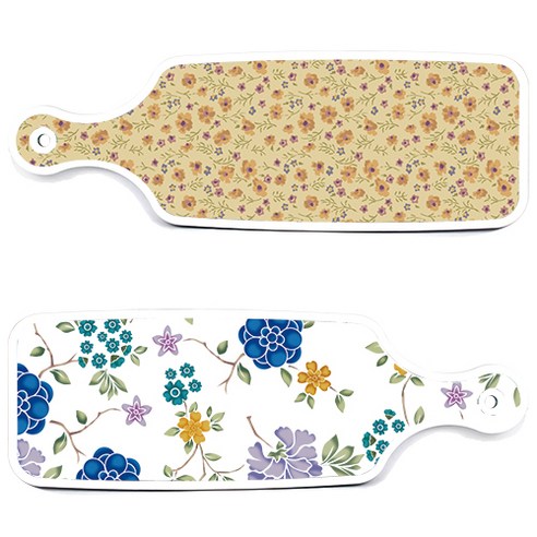 로엠디자인 서빙 도마 보드 2p 로맨틱 블루 floral 화이트 세트, 로맨틱 블루 floral 화이트, 자황색 플라워, 1세트