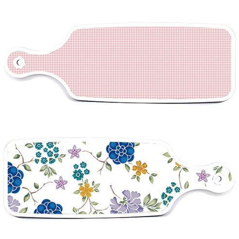 로엠디자인 서빙 도마 보드 2p 로맨틱 블루 floral 화이트 세트, 로맨틱 블루 floral 화이트, 훈색 체크, 1세트