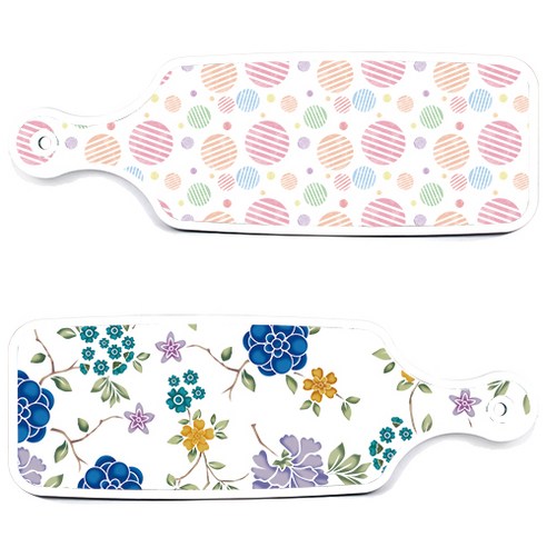 로엠디자인 서빙 도마 보드 2p 로맨틱 블루 floral 화이트 세트, 로맨틱 블루 floral 화이트, 라인 원형, 1세트