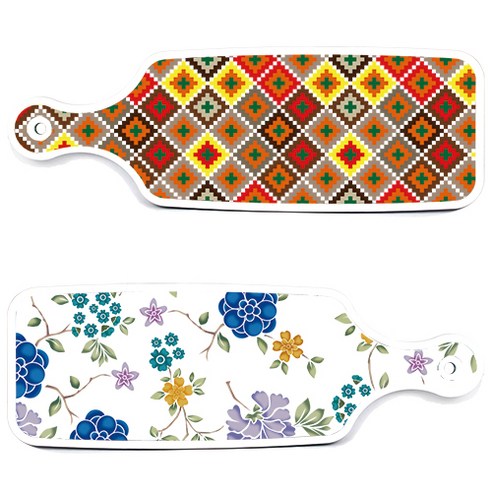 로엠디자인 서빙 도마 보드 2p 로맨틱 블루 floral 화이트 세트, 로맨틱 블루 floral 화이트, 체크 라인 다이아, 1세트