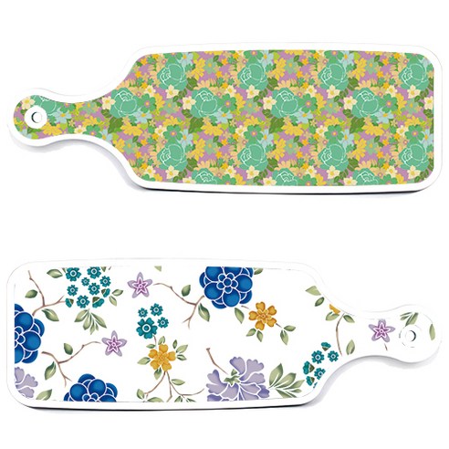 로엠디자인 서빙 도마 보드 2p 로맨틱 블루 floral 화이트 세트, 로맨틱 블루 floral 화이트, 청록 장미 넝쿨, 1세트