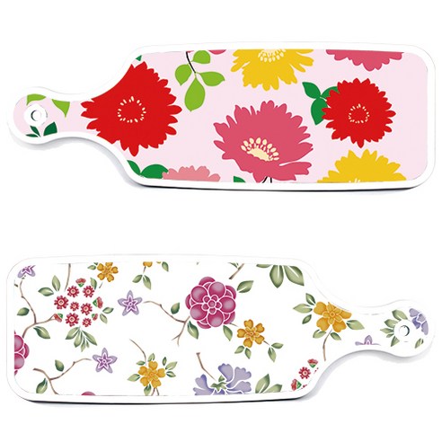 로엠디자인 서빙 도마 보드 2p 로맨틱레드 floral 화이트 세트, 로맨틱레드floral화이트, 국화핑크분홍, 1세트