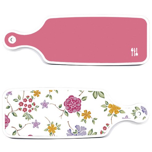 로엠디자인 서빙 도마 보드 2p 로맨틱레드 floral 화이트 세트, 로맨틱레드floral화이트, 핑크, 1세트