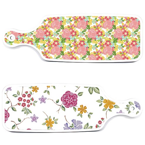 로엠디자인 서빙 도마 보드 2p 로맨틱레드 floral 화이트 세트, 로맨틱레드floral화이트, 분홍장미넝쿨, 1세트
