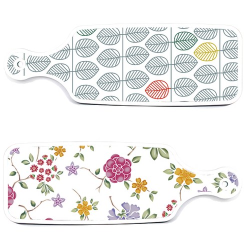 로엠디자인 서빙 도마 보드 2p 로맨틱레드 floral 화이트 세트, 로맨틱레드floral화이트, 나뭇잎패턴, 1세트