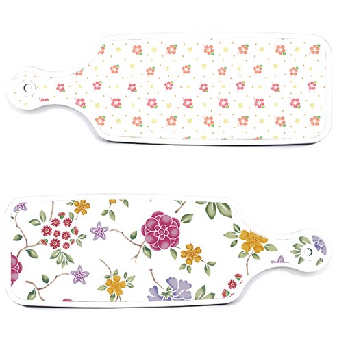 로엠디자인 서빙 도마 보드 2p 로맨틱레드 floral 화이트 세트, 로맨틱레드floral화이트, 훈색나팔꽃화이트, 1세트