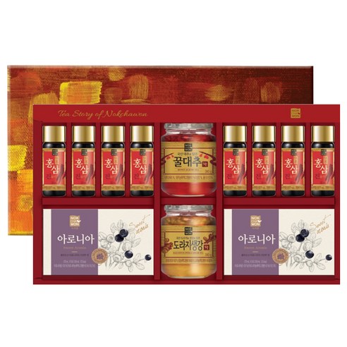 녹차원 건강담은 홍삼차세트 1호, 홍삼진골드 50ml x 8p + 도라지생강차 390g + 꿀대추차 390g + 아로니아 ...