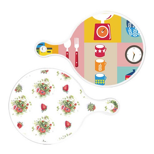 로엠디자인 서빙 원형 도마 보드 2p 주방패턴 세트, 주방패턴, 딸기아트웍, 1세트
