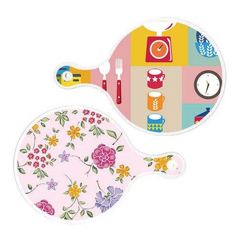 로엠디자인 서빙 원형 도마 보드 2p 주방패턴 세트, 주방패턴, 로맨틱레드floral연분홍색, 1세트