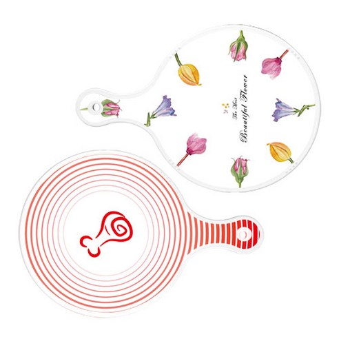 로엠디자인 서빙 도마 보드 2p 로맨틱패턴플라워원형보드 세트, 로맨틱패턴플라워원형보드, 고기라인레드원형보드, 1세트