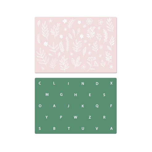 서머스트 실리콘 테이블 매트 LEAF + ABC, 인디언핑크, 카키그린, 425 x 295 mm