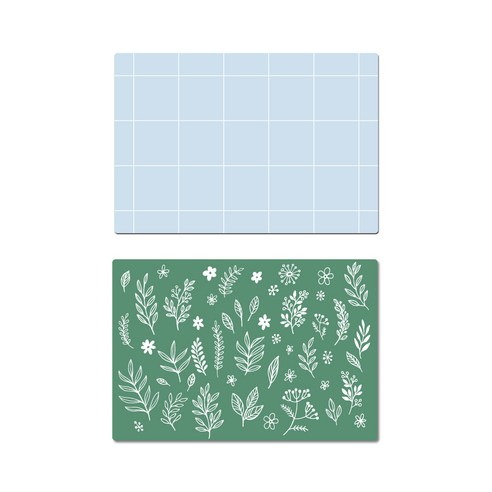 서머스트 실리콘 테이블 매트 SIMPLE CHECK + LEAF, 스카이블루, 카키그린, 425 x 295 mm