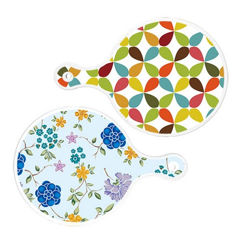 로엠디자인 서빙 도마 원형 보드 2p 플로랄리패턴 세트, 플로랄리패턴, 로맨틱블루floral비색, 1세트