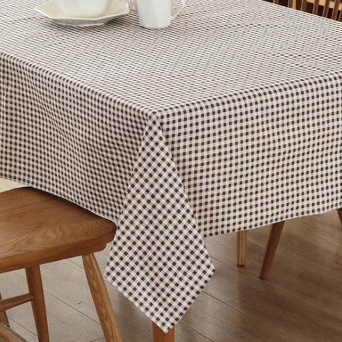이코디 포인트 패턴 미니멀리즘 테이블 보, 브라운 체크, 90 x 90 cm