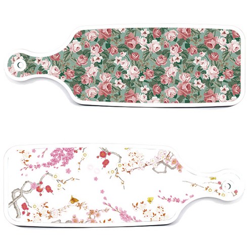 로엠디자인 서빙 도마 보드 2p 로맨틱연지색floral 세트, 로맨틱연지색floral, 흑록색가든플라워, 1세트
