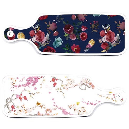 로엠디자인 서빙 도마 보드 2p 로맨틱연지색floral 세트, 로맨틱연지색floral, 블루톤플라워, 1세트