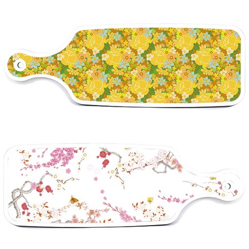 로엠디자인 서빙 도마 보드 2p 로맨틱연지색floral 세트, 로맨틱연지색floral, 노란장미넝쿨, 1세트