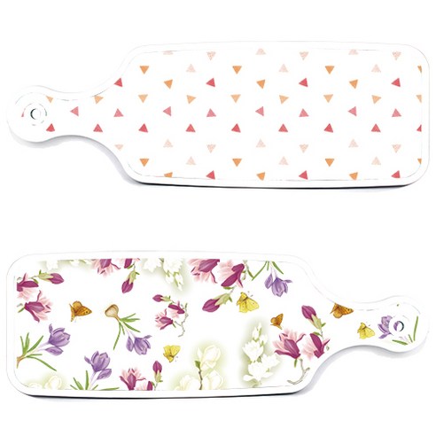 로엠디자인 서빙 도마 보드 2p 로맨틱청자색floral 세트, 로맨틱청자색floral, 행황색삼각패턴, 1세트